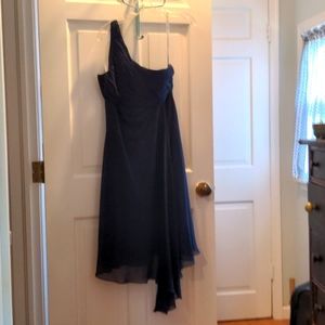 Davids Bridal Womens Size 10 Short One Shoulder Crinkle Chiffon Dress Navy  $139